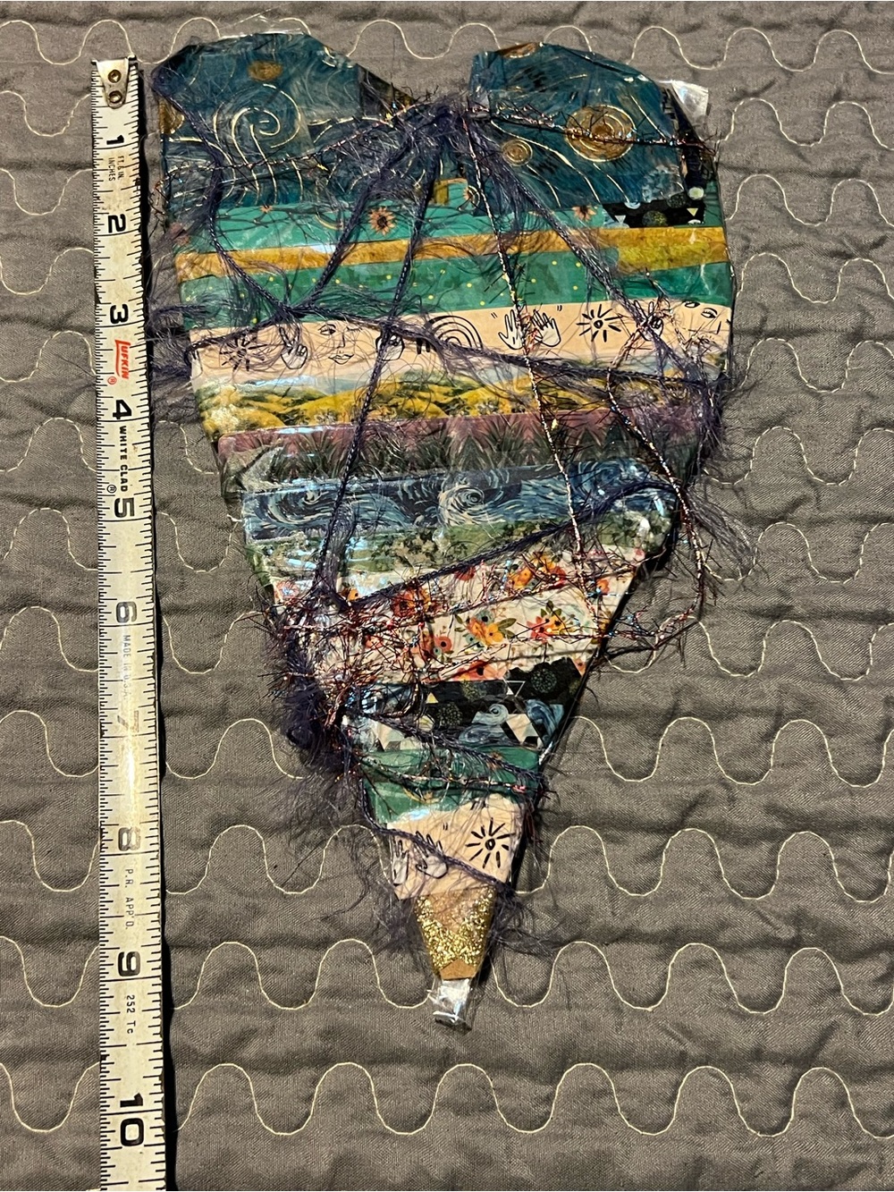 Hand Crafted Heart Textile Wall Art in Teal, Blue, Gold, Purple
